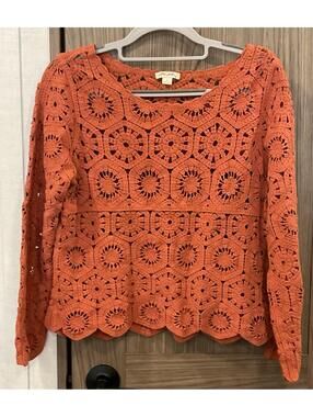 Ultra Pink Womens Dark Orange Long Sleeve Sweater Size Small (flaw See In Pic)